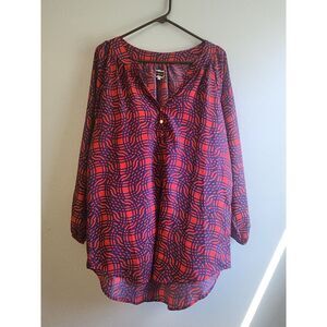 Mud Pie Womens Womens‎ Blue Red L/S Shirt Sz Large